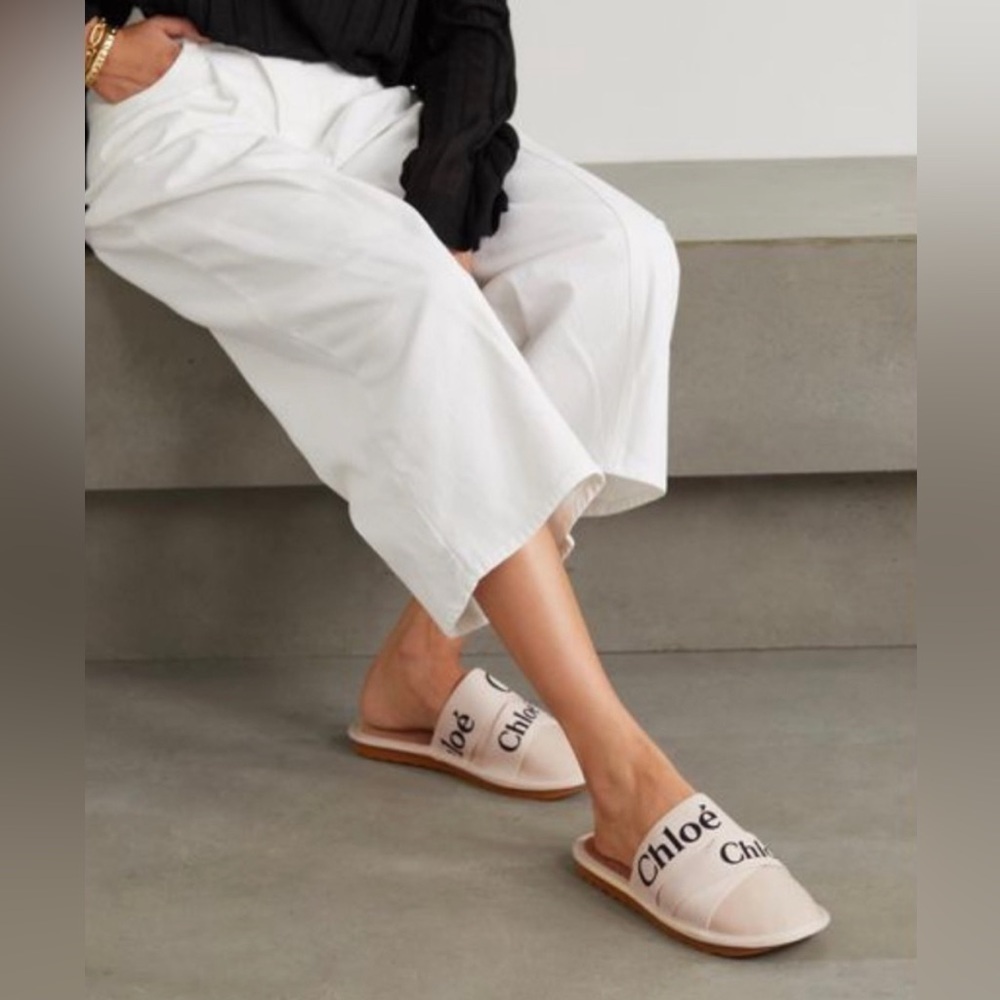 NEW Chloe Woody Canvas and Leather Mule Slipper Size 8